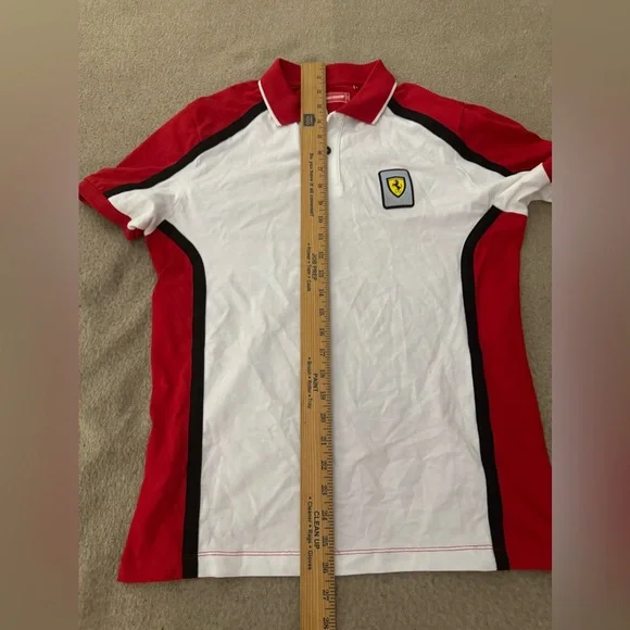 Scuderia Ferrari Polo Shirt Mens Size Small White Red Puma Knit Preppy - Picture 6 of 8